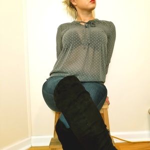 Charming Charlie Sheer Gray 3/4 Front Tie Blouse